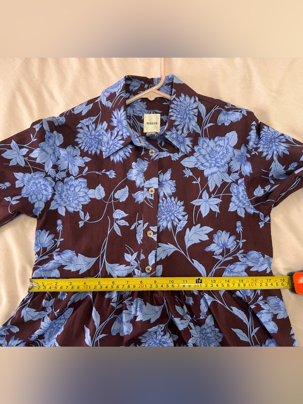 Anthropologie Maeve The Bettina Tiered Shirt Dress Maroon Blue Floral Sz XXS - Picture 12 of 14
